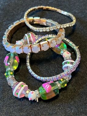 Women’s Pink and Green Beaded Stretch Bracelet Set of 4